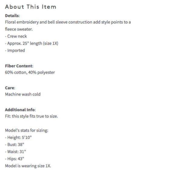 PLANET GOLD Embroidered Bell Sleeve 1X NWOT - Picture 3 of 3